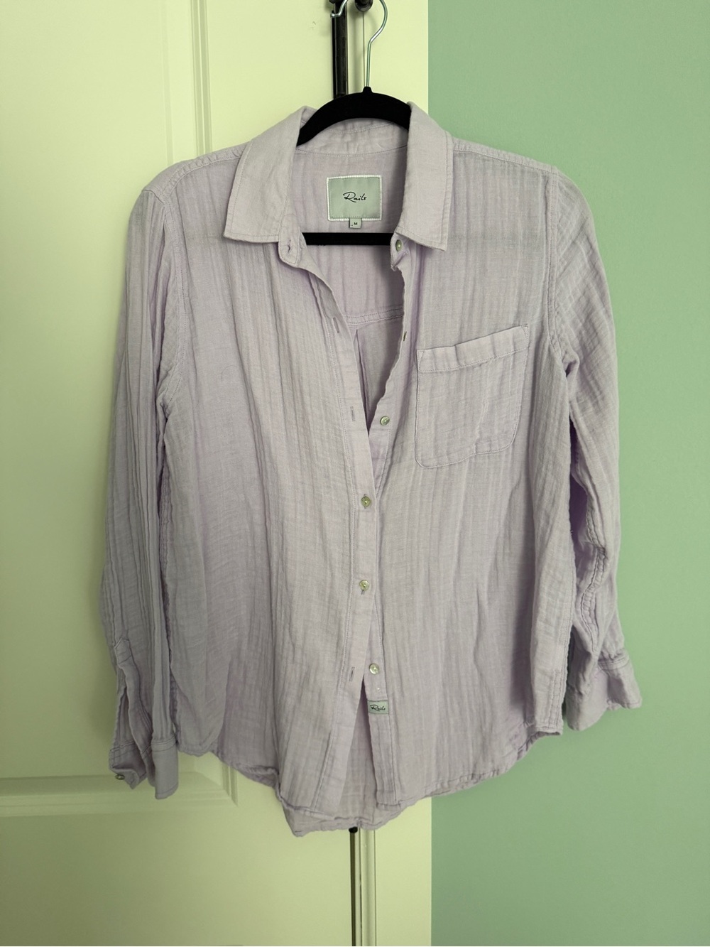 Rails Ellis Orchid Purple Organic Cotton Gauze Button Down Shirt Size M Long Slv